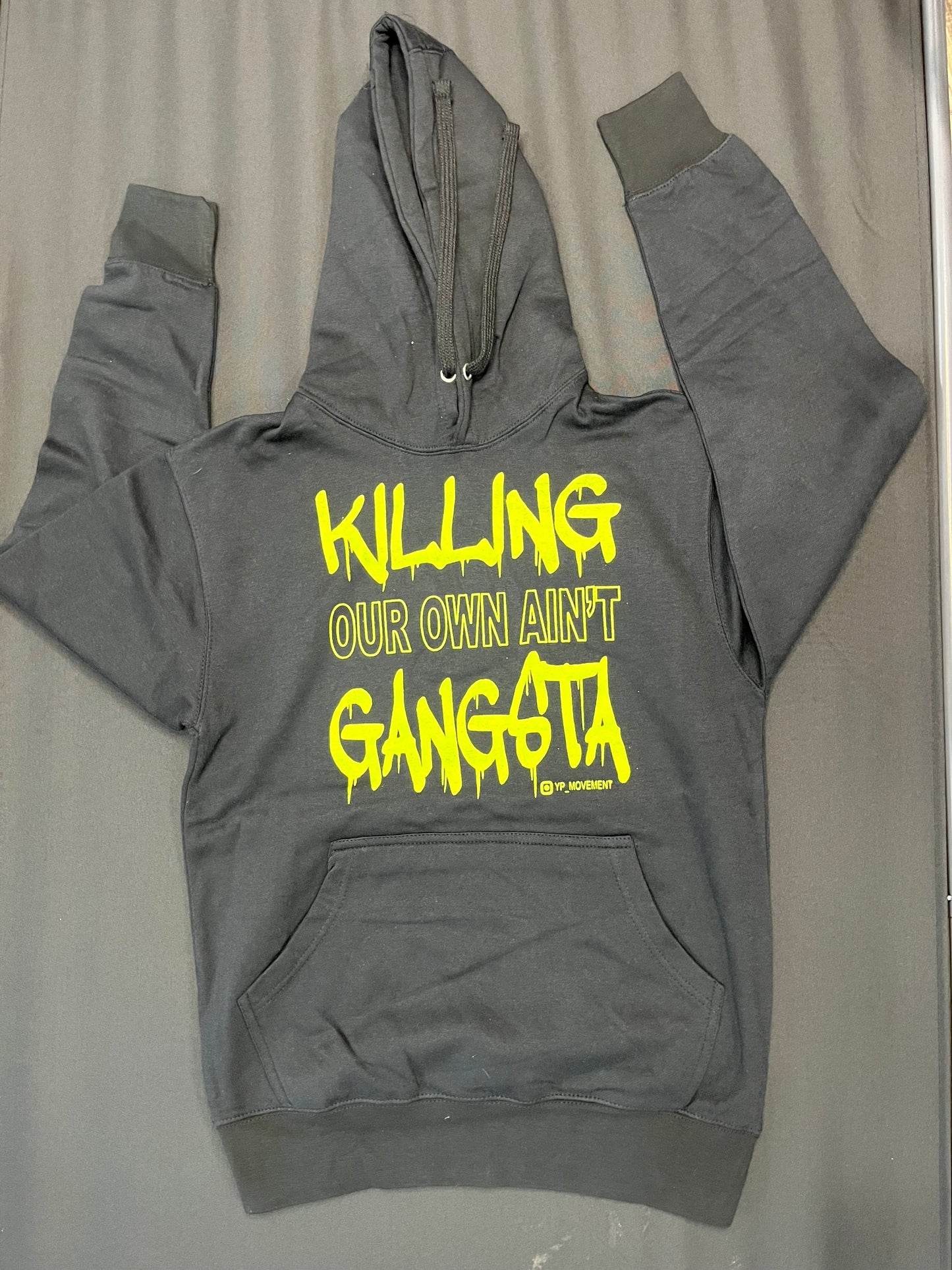 Black Hoodie Lime Green Letters