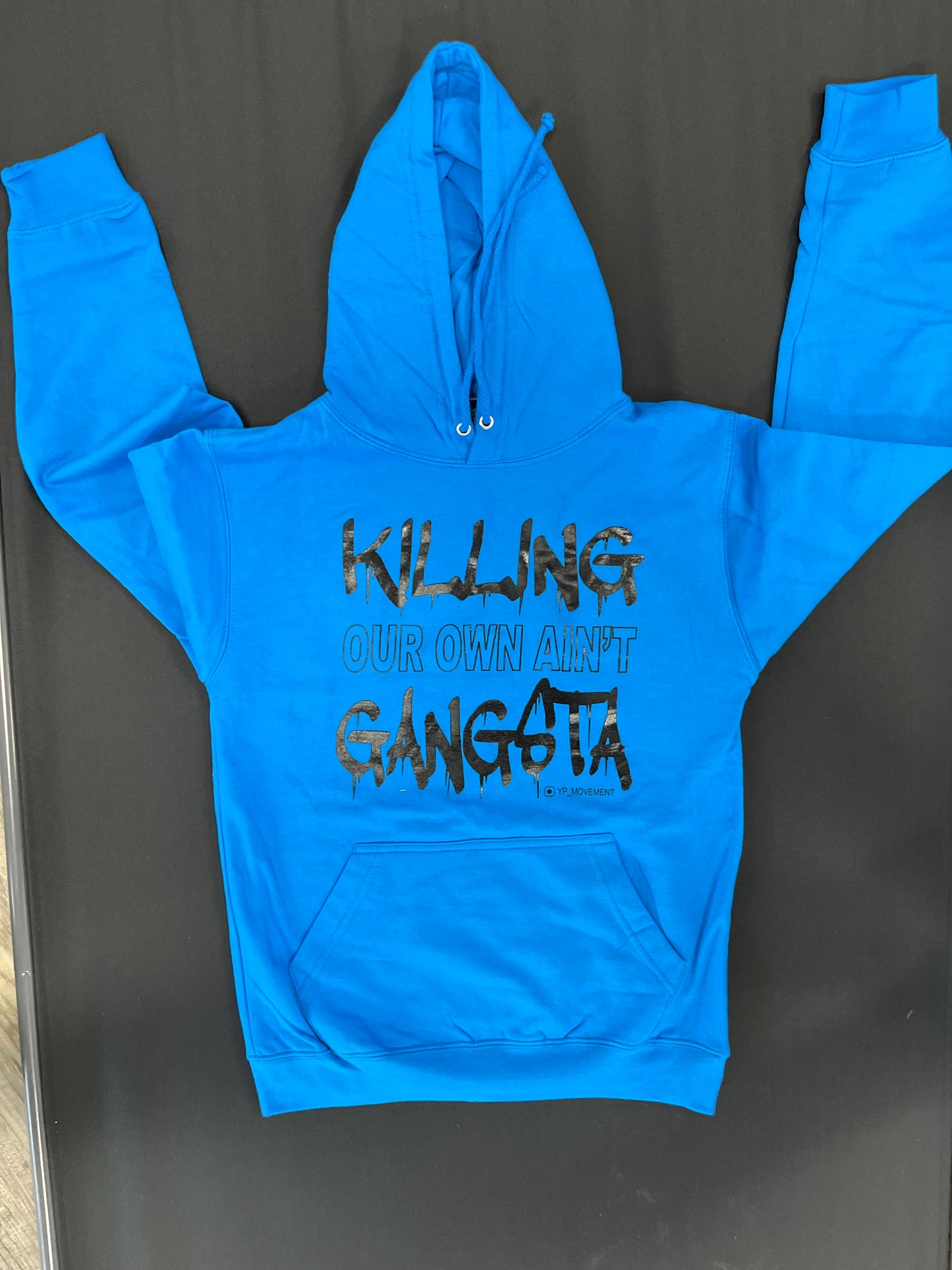 Blue Hoodie Black Letters