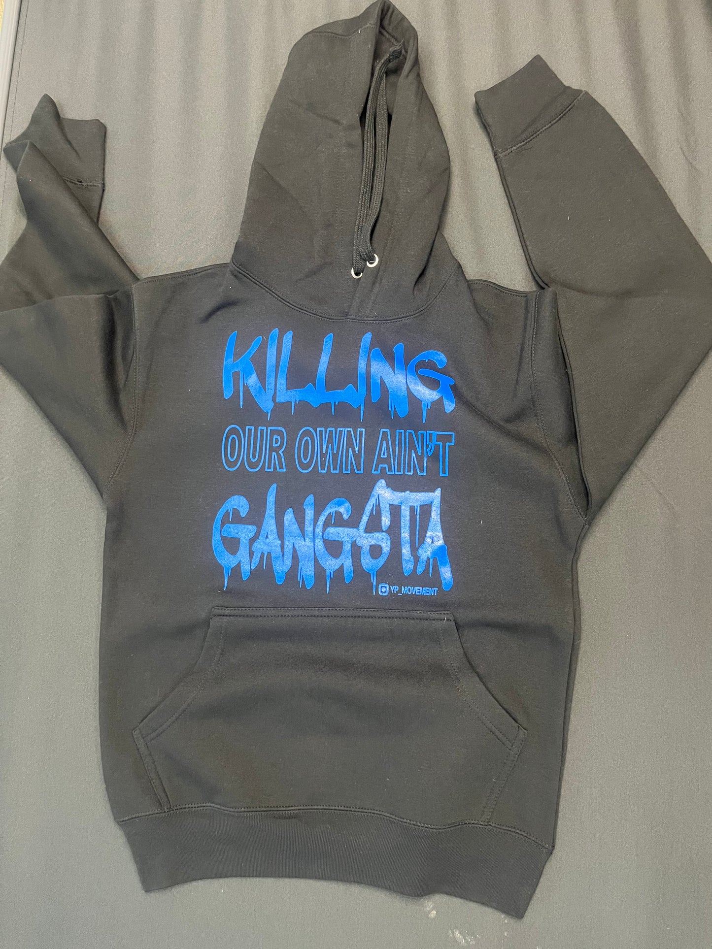 Black Hoodie Blue Letters