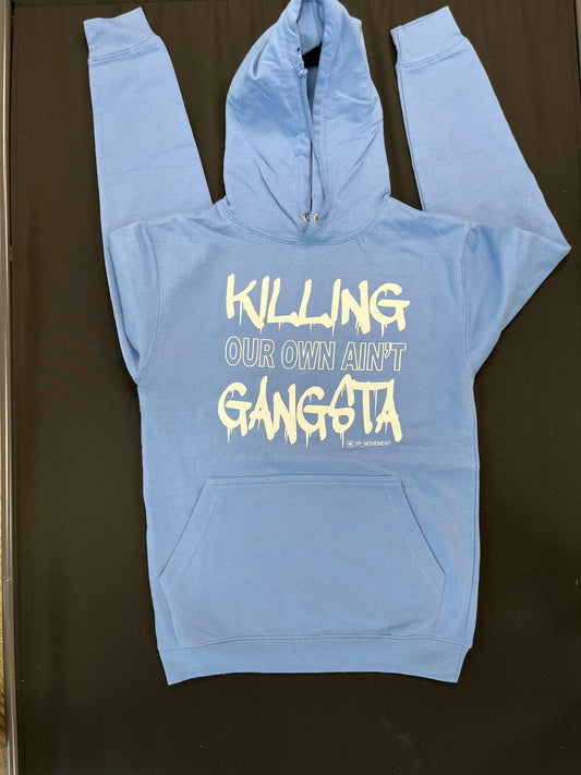 Light Blue Hoodie White Letters